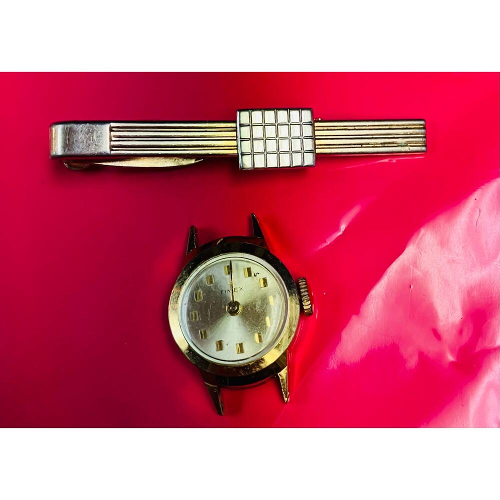 Vintage Gold-Tone Hickok Tie Clip and Vintage Timex Mechanical Wristwatch
